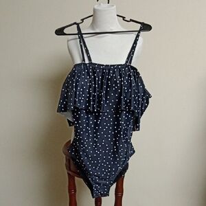 Navy Polka Dot Ruffle Swimsuit